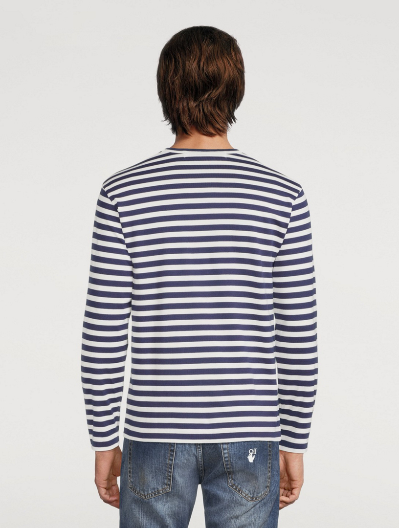 COMME DES GARÇONS PLAY Heart Patch Long-Sleeve T-Shirt In Striped Print Men's Blue