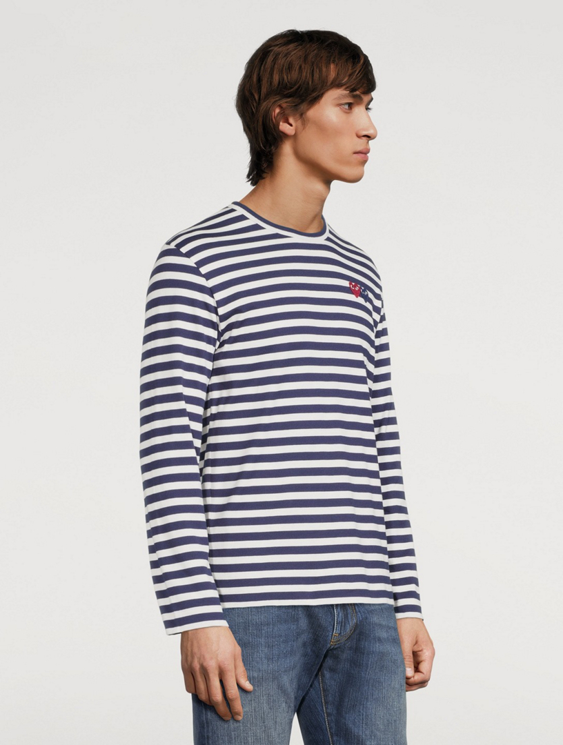 COMME DES GARÇONS PLAY Heart Patch Long-Sleeve T-Shirt In Striped Print ...