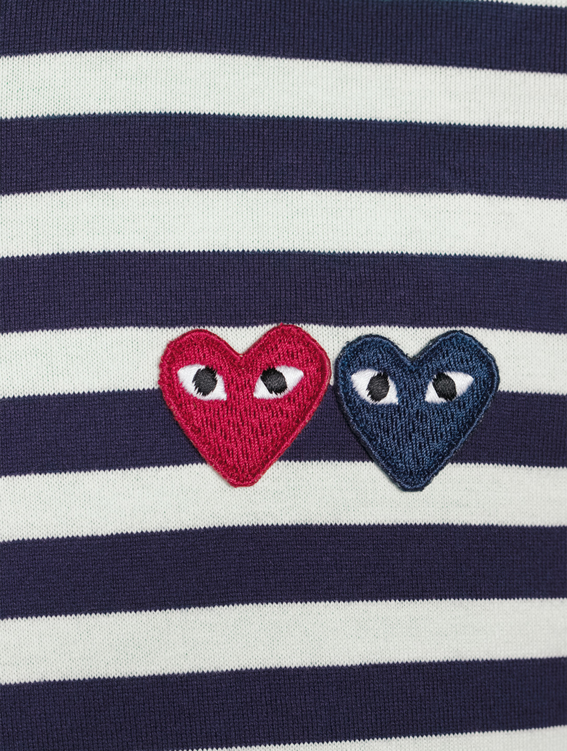 COMME DES GARÇONS PLAY Heart Patch Long-Sleeve T-Shirt In Striped Print Mens Blue