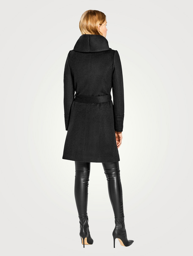 SENTALER Manteau enveloppant mi-long avec capuche en alpaga Femmes Noir