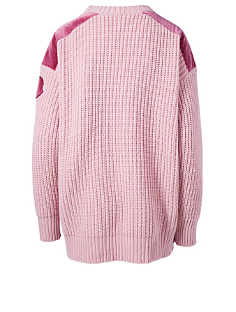 MONCLER Wool Sweater With Velvet Detail Women's Pink