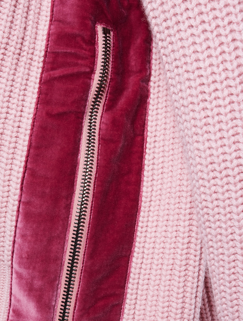 MONCLER Wool Sweater With Velvet Detail Women's Pink