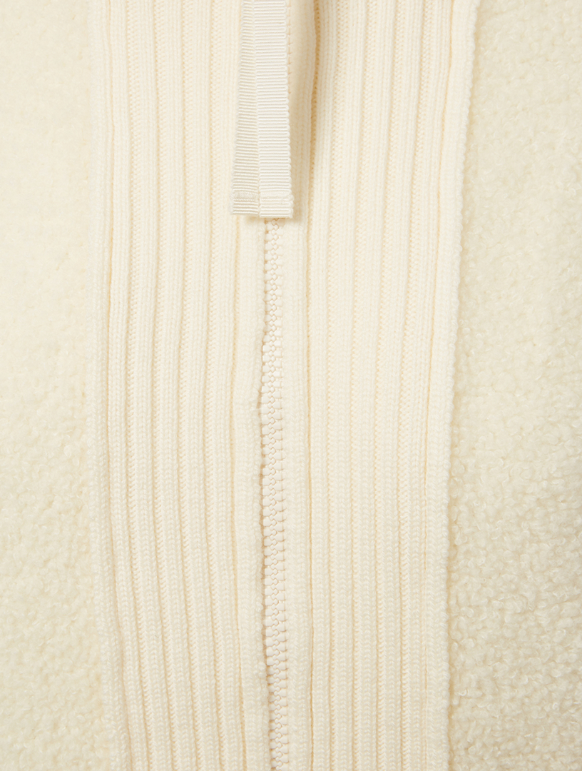 MONCLER Cardigan zippé en laine rembourré de duvet à rayures Femmes Blanc