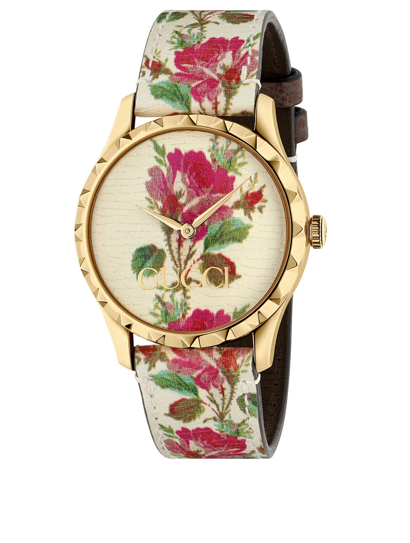 GUCCI G-Timeless Flower Leather Strap 