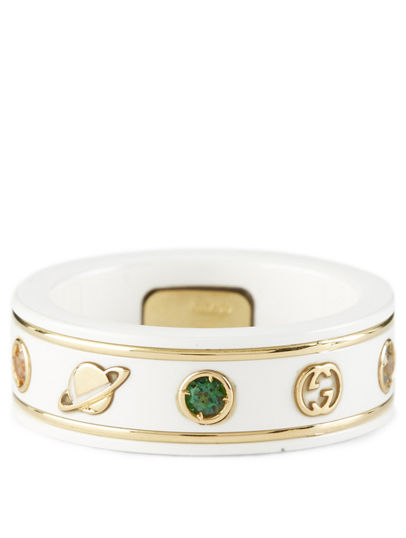 icon ring with gemstones gucci