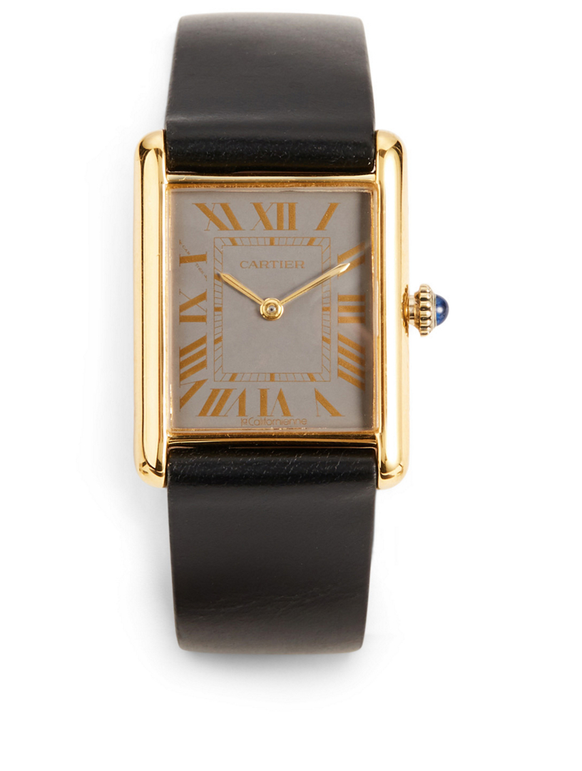cartier tank black leather strap