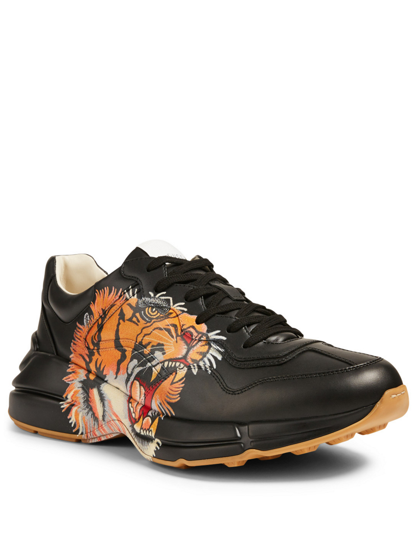 rhyton leather sneaker with tiger