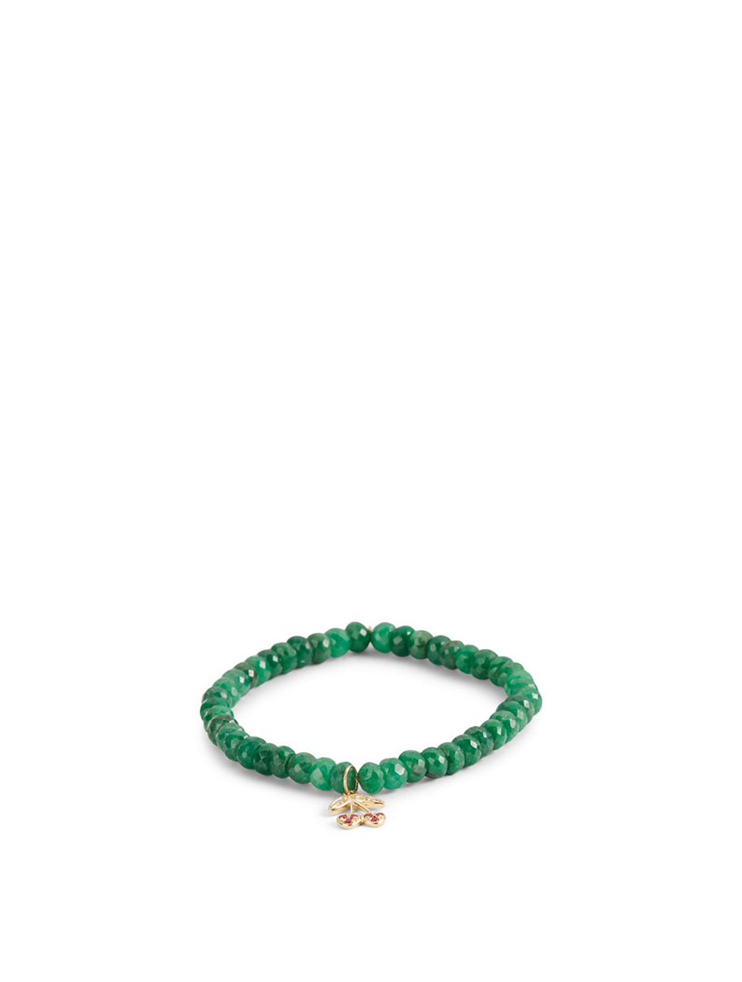 SYDNEY EVAN Beaded Emerald Bracelet With 14K Gold Small Diamond And