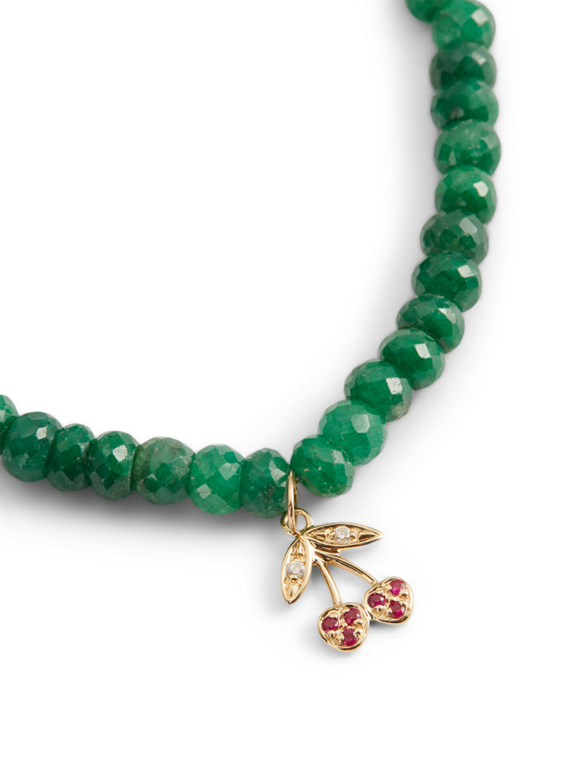 SYDNEY EVAN Beaded Emerald Bracelet With 14K Gold Small Diamond And