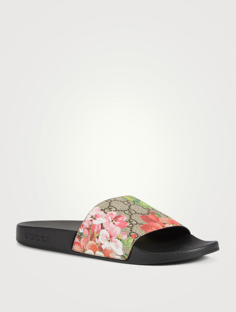 gucci slides with blue flowers