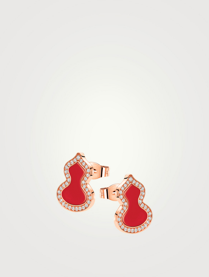 QEELIN Petite Wulu 18K Rose Gold Earrings With Red Agate And Diamonds ...
