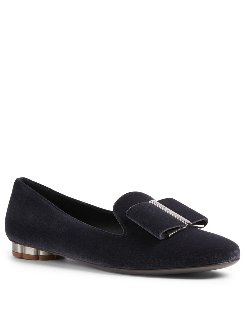 SALVATORE FERRAGAMO Sarno Velvet Flower Heel Slipper Shoes | Holt ...