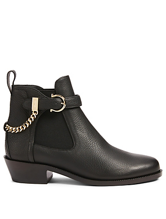 FERRAGAMO Ardisie Leather Ankle Boots With Chain Women's Black