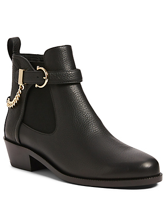SALVATORE FERRAGAMO Ardisie Leather Ankle Boots With Chain Women's Black