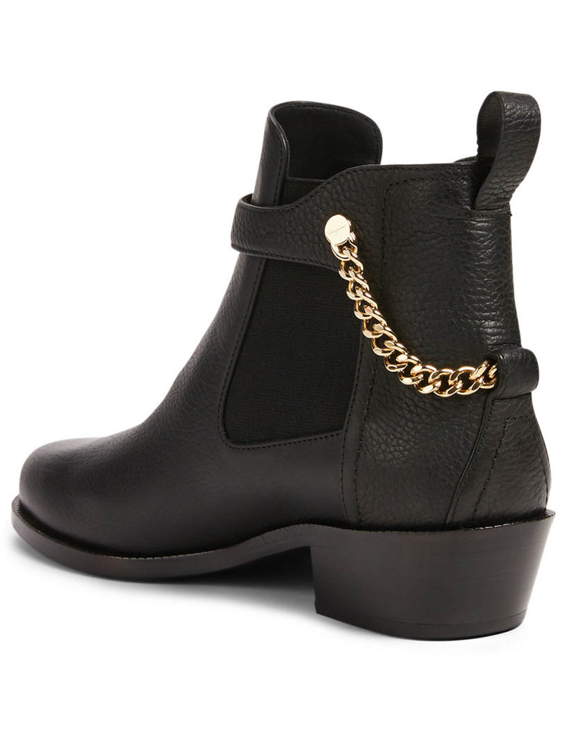 SALVATORE FERRAGAMO Ardisie Leather Ankle Boots With Chain | Holt ...