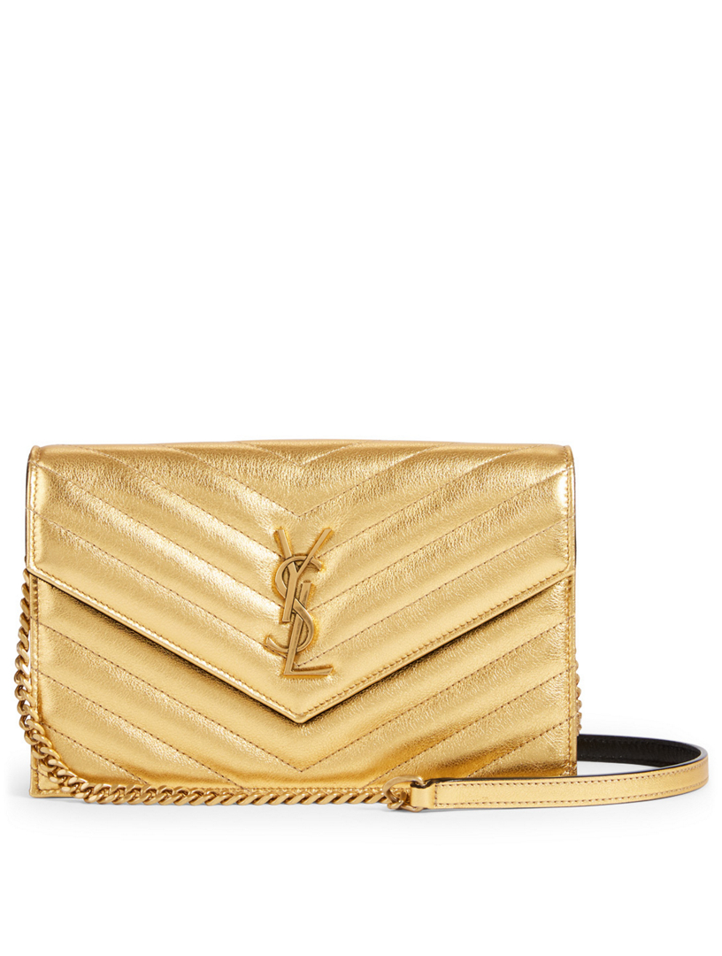 SAINT LAURENT YSL Monogram Envelope Metallic Leather Chain Wallet Bag ...