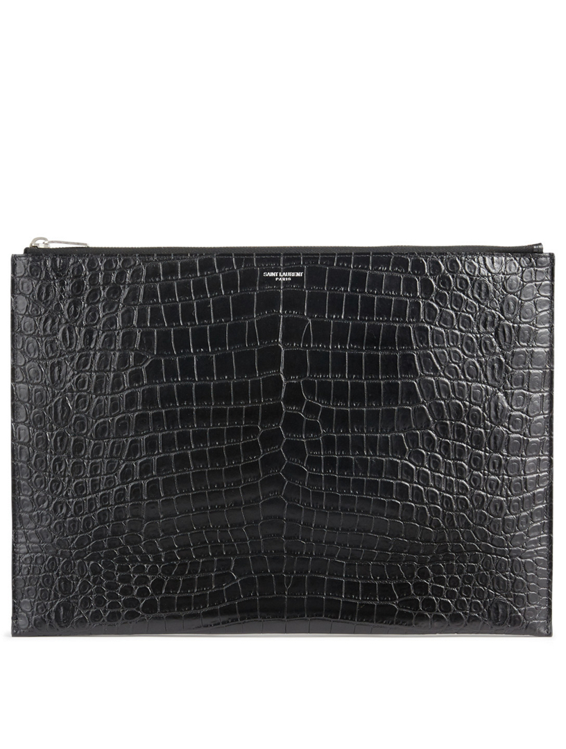 SAINT LAURENT Croc-Embossed Leather Pouch | Holt Renfrew Canada