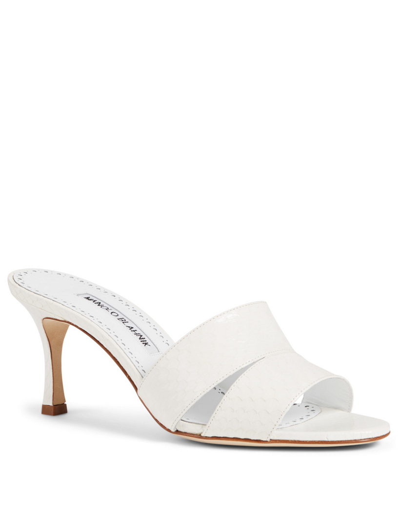 MANOLO BLAHNIK Iacopo Snakeskin Heeled Mule Sandals | Holt Renfrew Canada