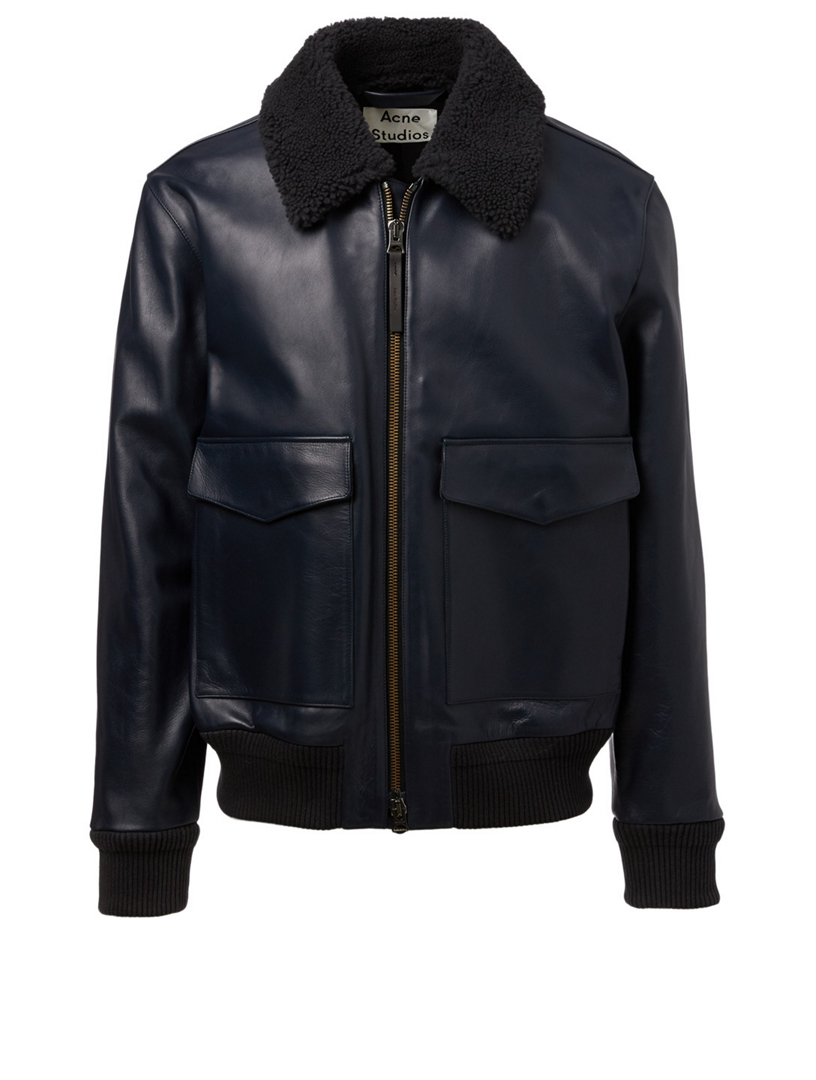 ACNE STUDIOS Leather Aviator Jacket With Shearling Collar | Holt ...