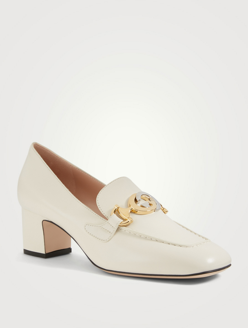 white heeled loafers