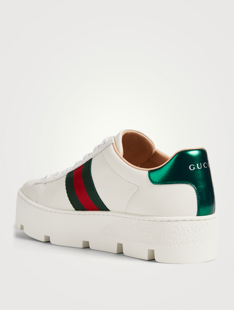 GUCCI Ace Leather Platform Sneakers With Embroidered Bee | Holt Renfrew ...