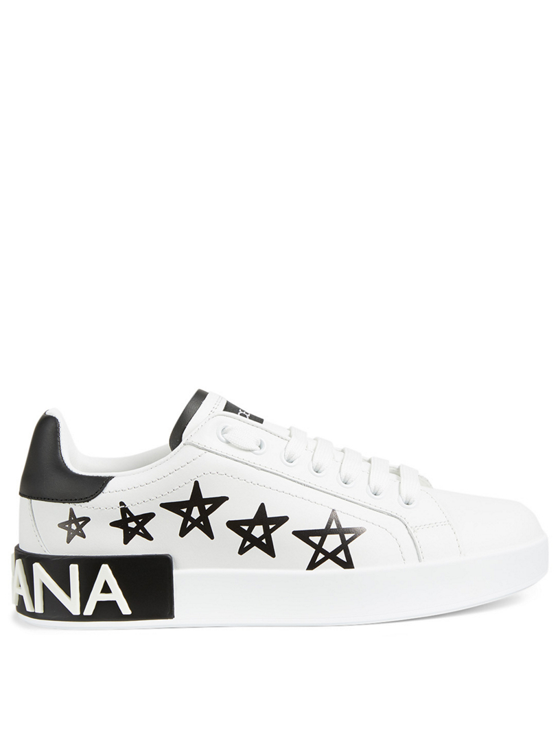 DOLCE & GABBANA Portofino Leather Sneakers With Stars | Holt Renfrew Canada