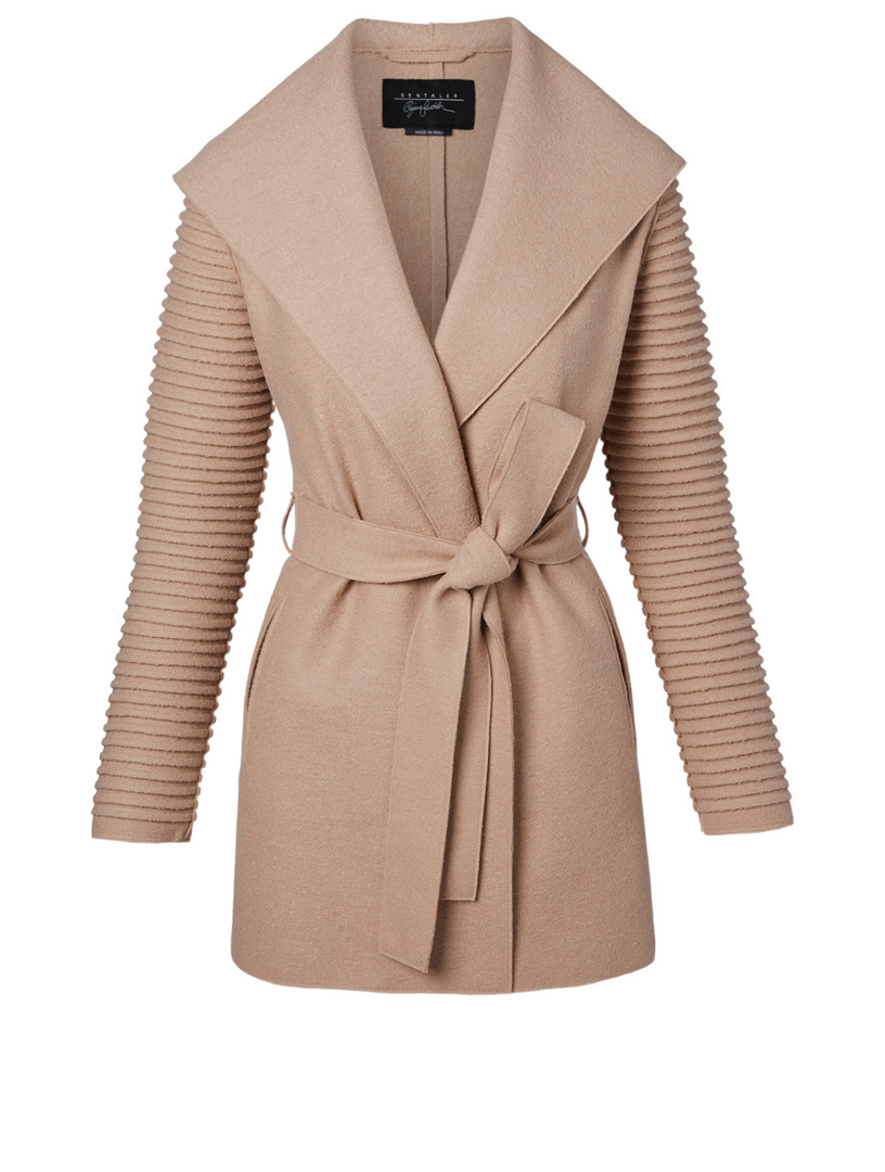 sentaler wrap coat with ribbed sleeves