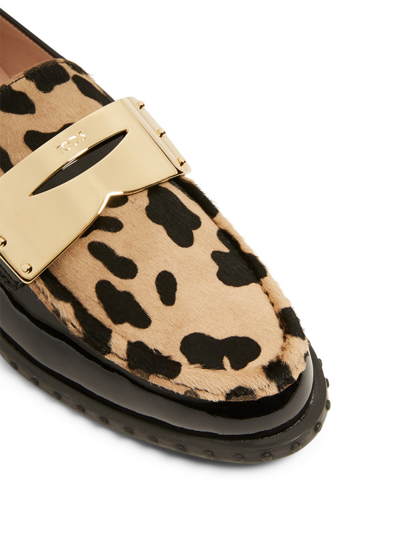 TOD'S Patent Leather And Calf Hair Loafers In Leopard Print Holt