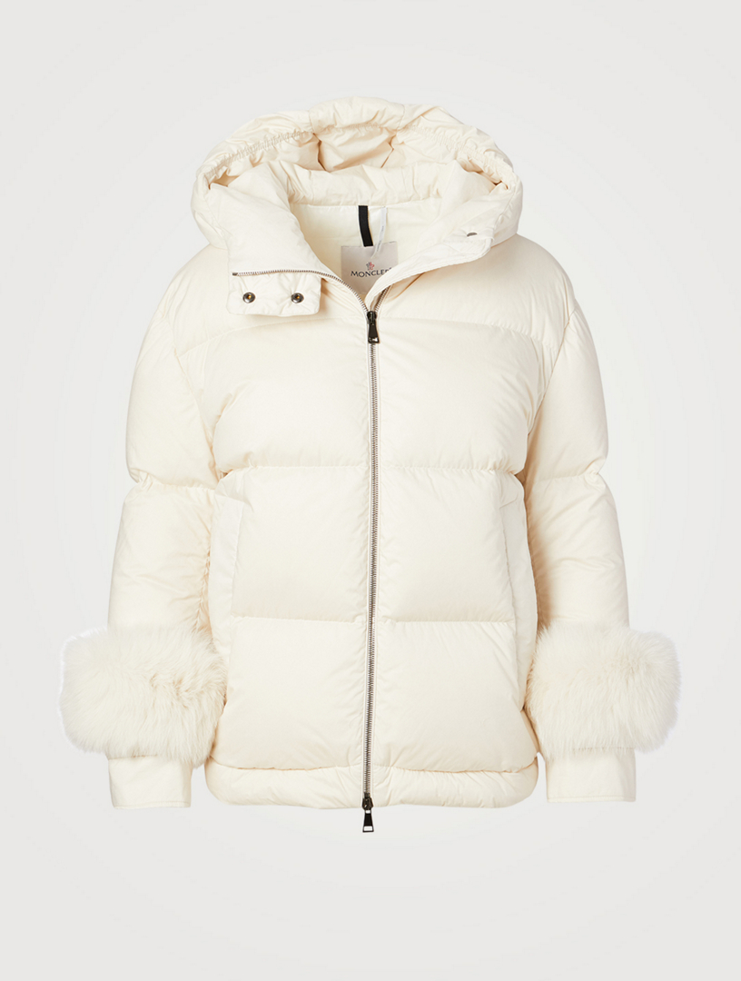 white moncler coat with fur