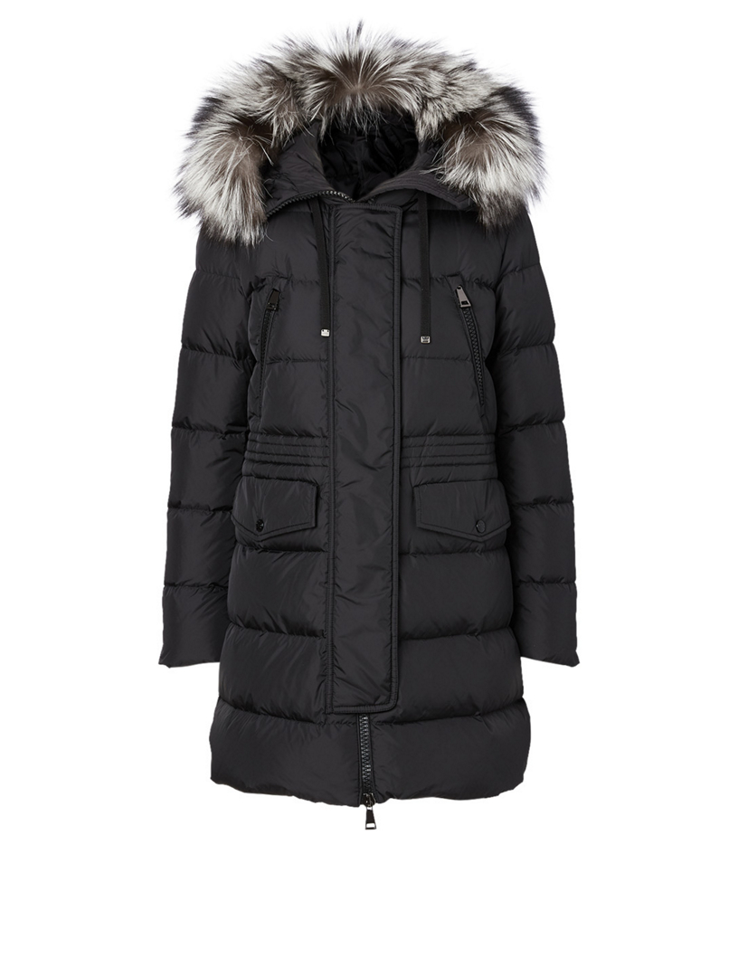 womens black moncler coat with fur hood