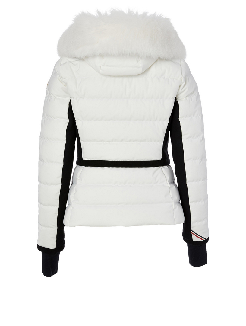 white down jacket with fur hood