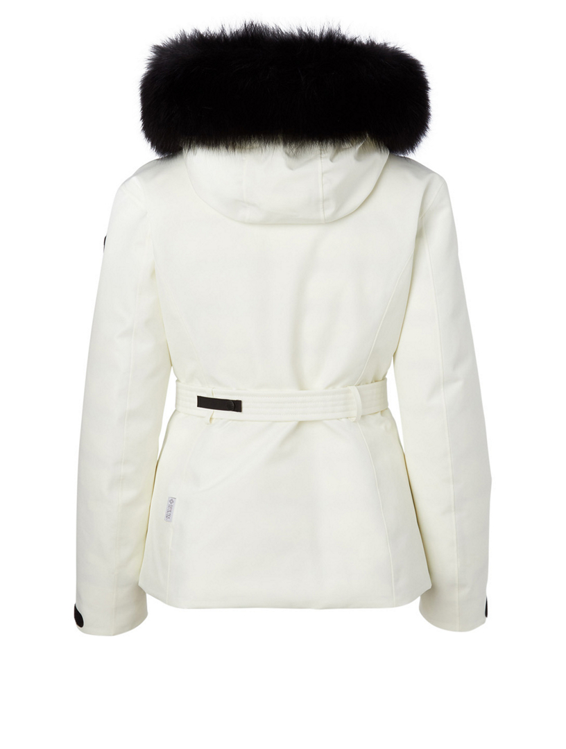 white down jacket with fur hood