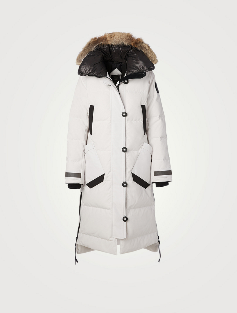 white down jacket with fur hood