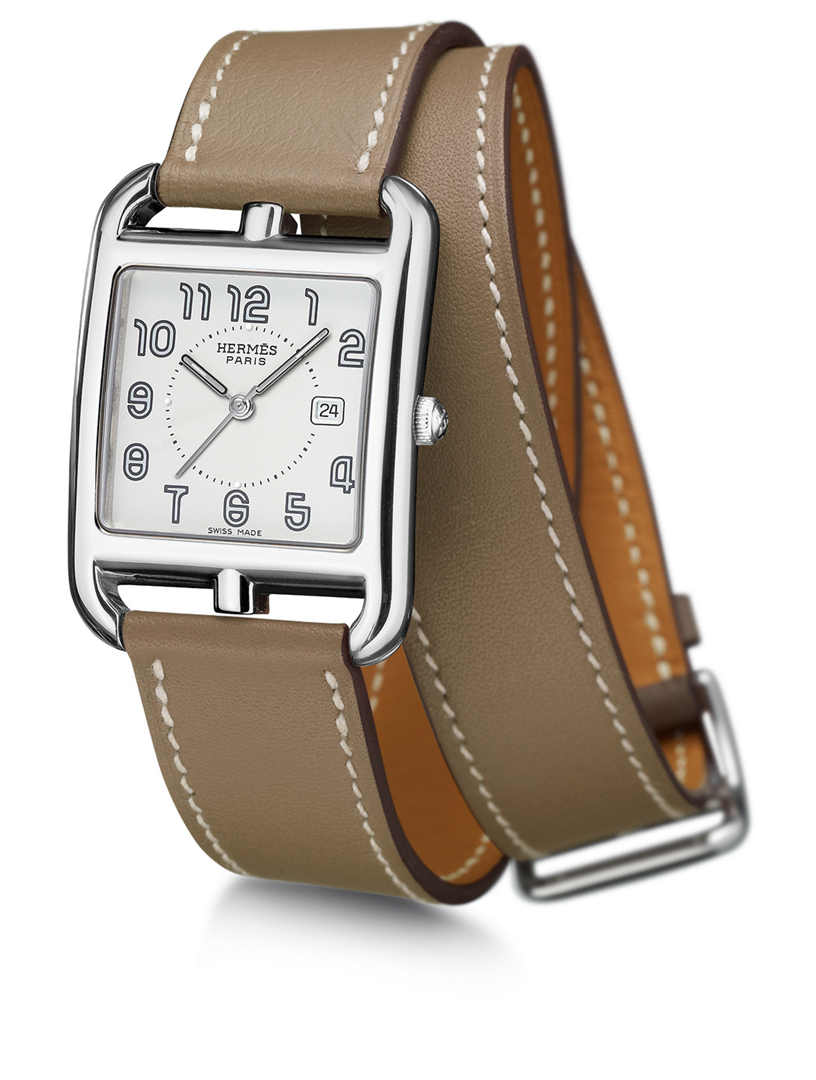 HERMÈS Small Cape Cod Stainless Steel Leather Wrap Strap Watch Holt