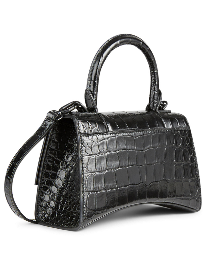 BALENCIAGA XS Hourglass Croc-Embossed Leather Top Handle Bag | Holt ...