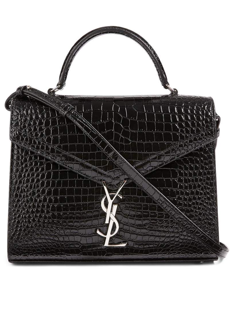 SAINT LAURENT Medium Cassandra YSL Monogram Croc-Embossed Leather Bag ...