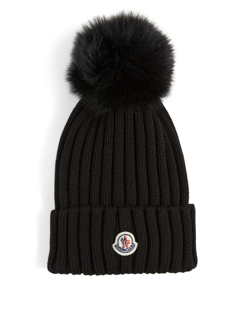 MONCLER Ribbed Wool Toque With Fur Pom 