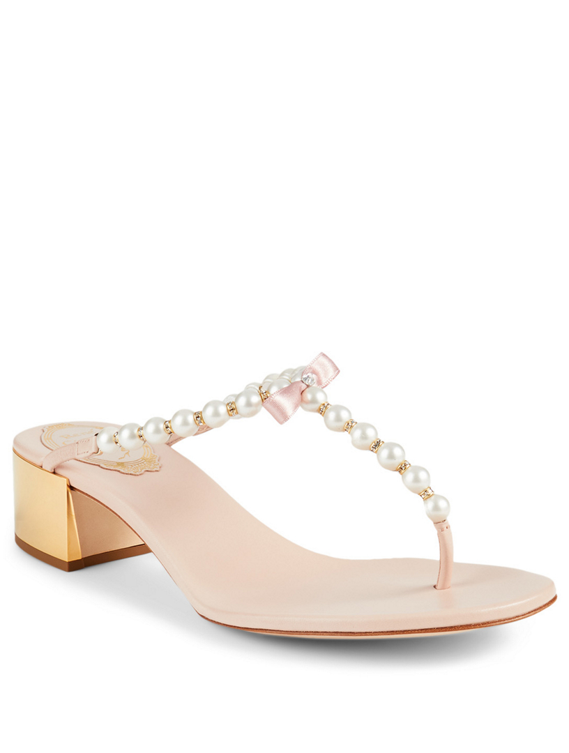 RENE CAOVILLA Eliza 40 Leather Pearl Thong Heeled Sandals | Holt ...