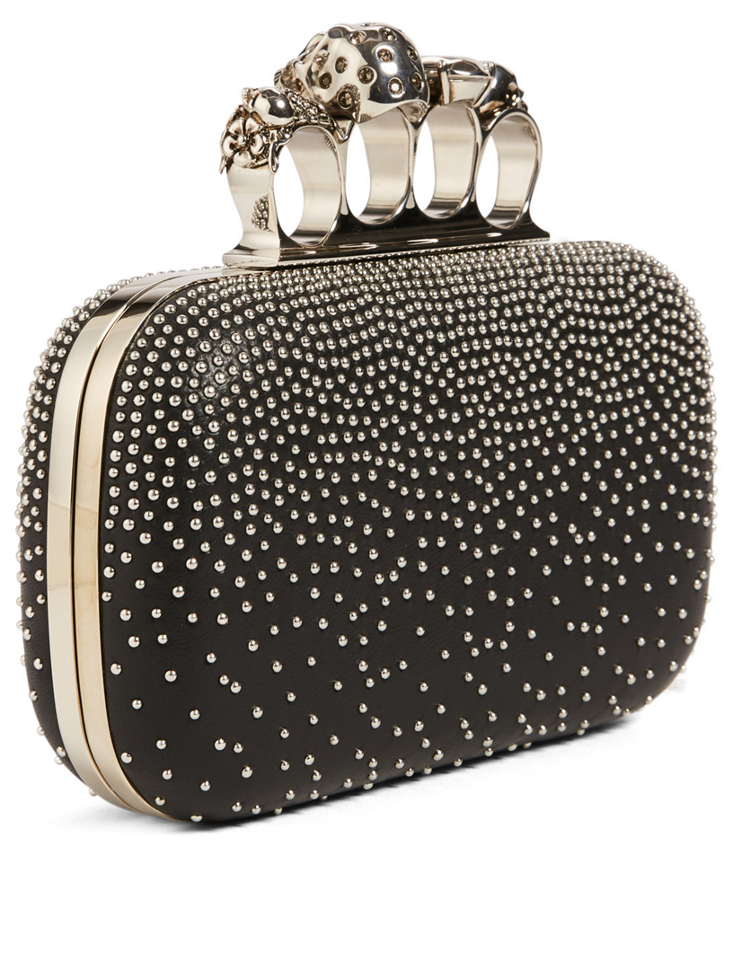 ALEXANDER MCQUEEN Leather FourRing Box Clutch Bag With Studs Holt