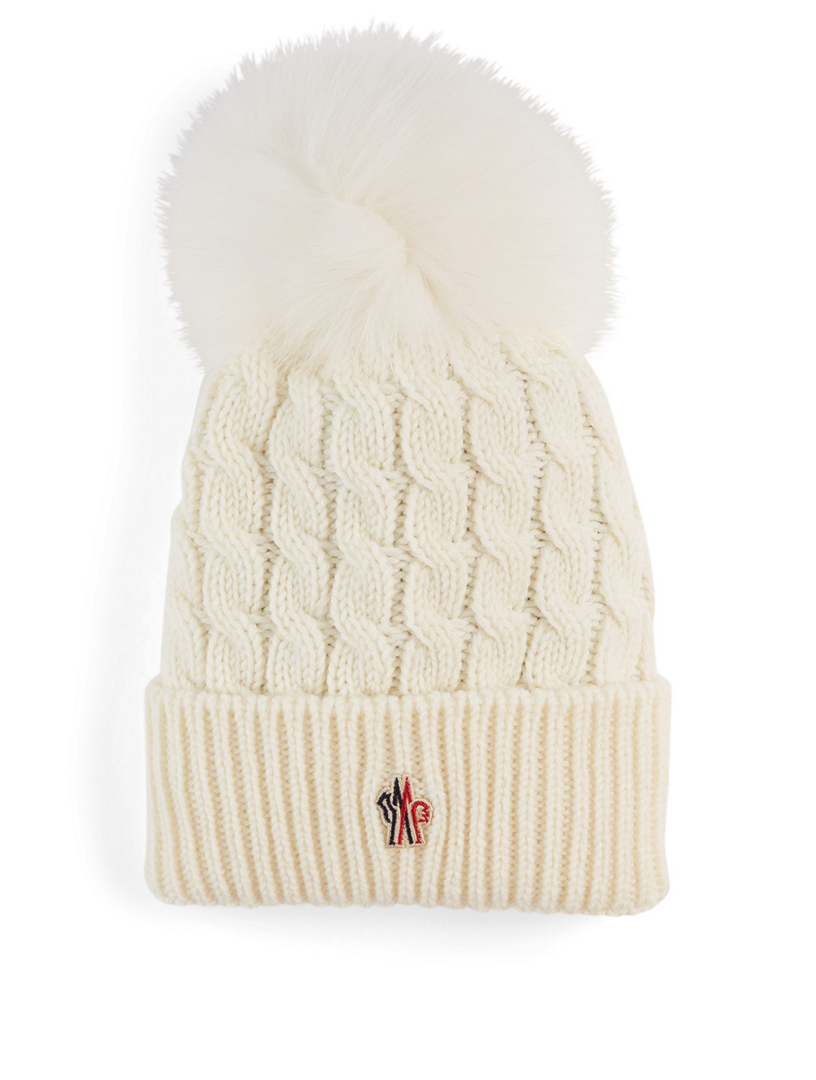 MONCLER Cable Knit Wool Toque With Fur 