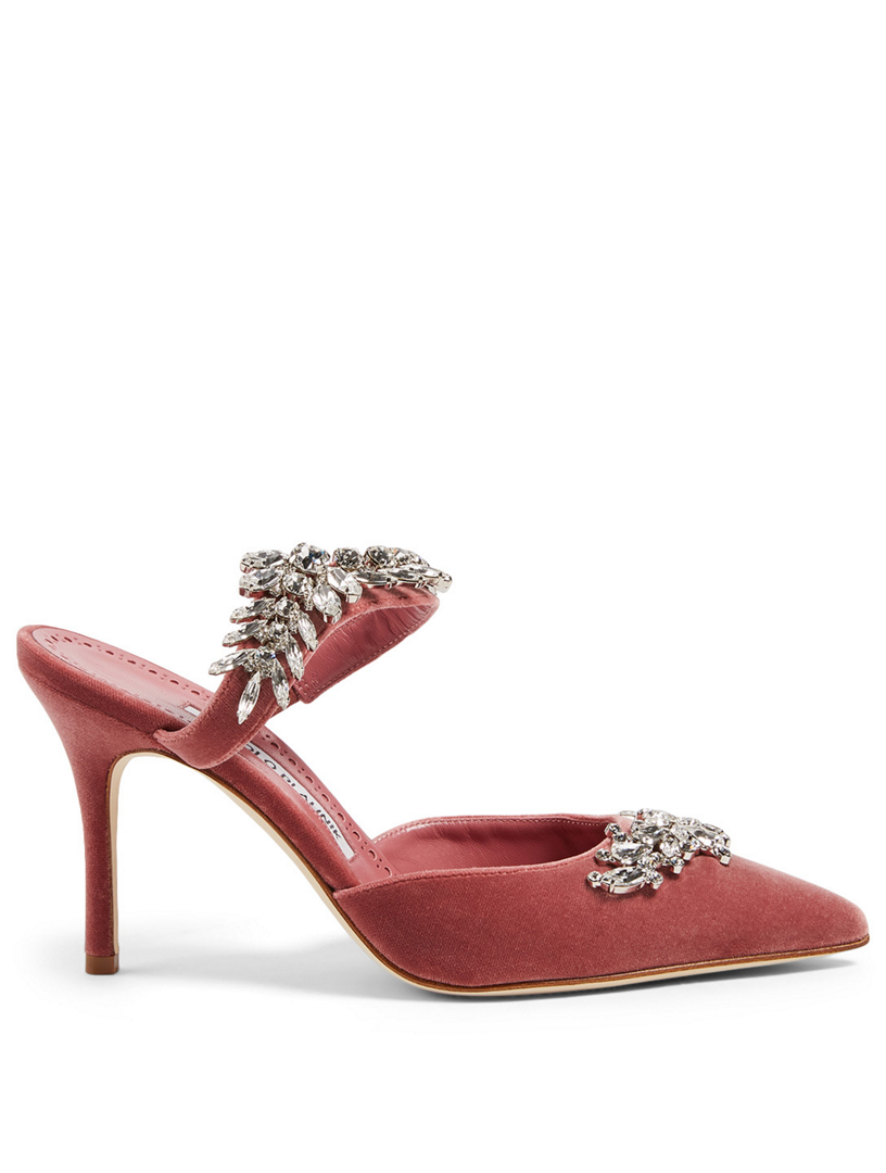 MANOLO BLAHNIK Lurum Velvet Mules With Crystal Embellishment | Holt ...