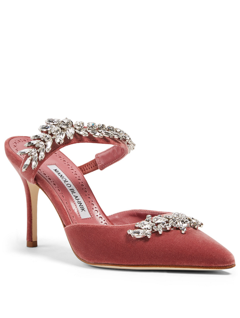 MANOLO BLAHNIK Lurum Velvet Mules With Crystal Embellishment | Holt