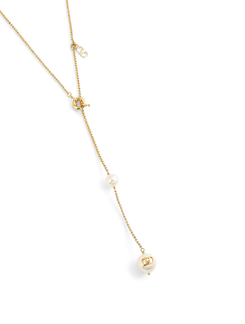 VALENTINO VLOGO Lariat Necklace With Faux Pearls | Holt Renfrew Canada