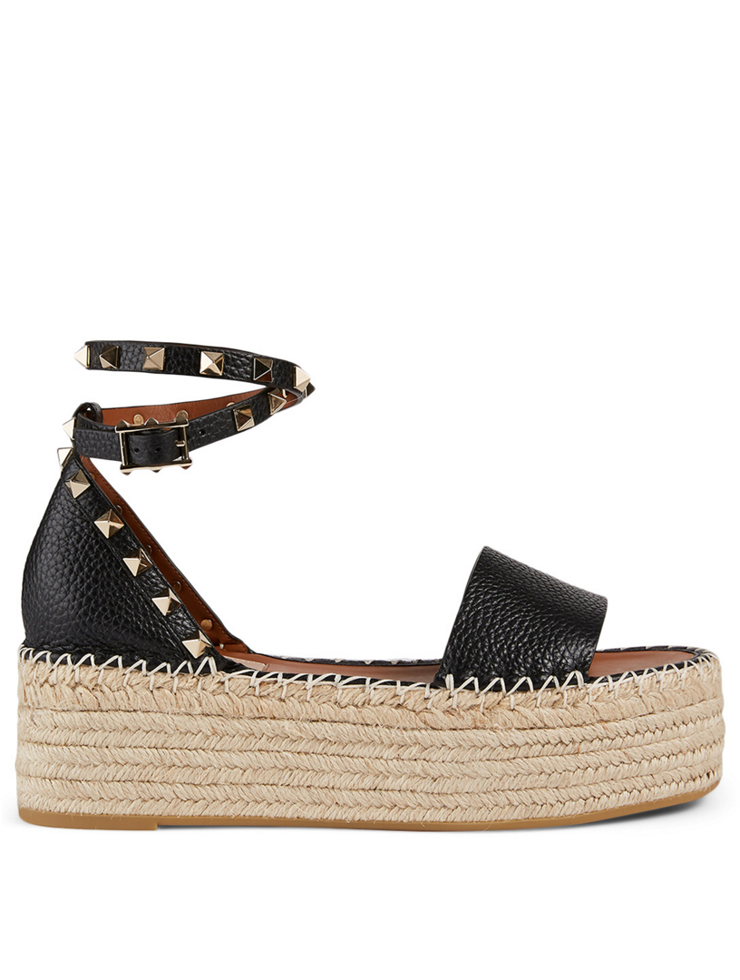 valentino garavani rockstud flatform leather espadrille sandals