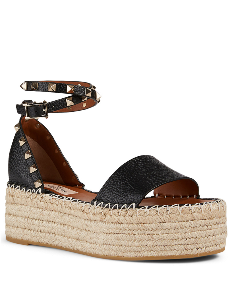 valentino garavani rockstud flatform leather espadrille sandals