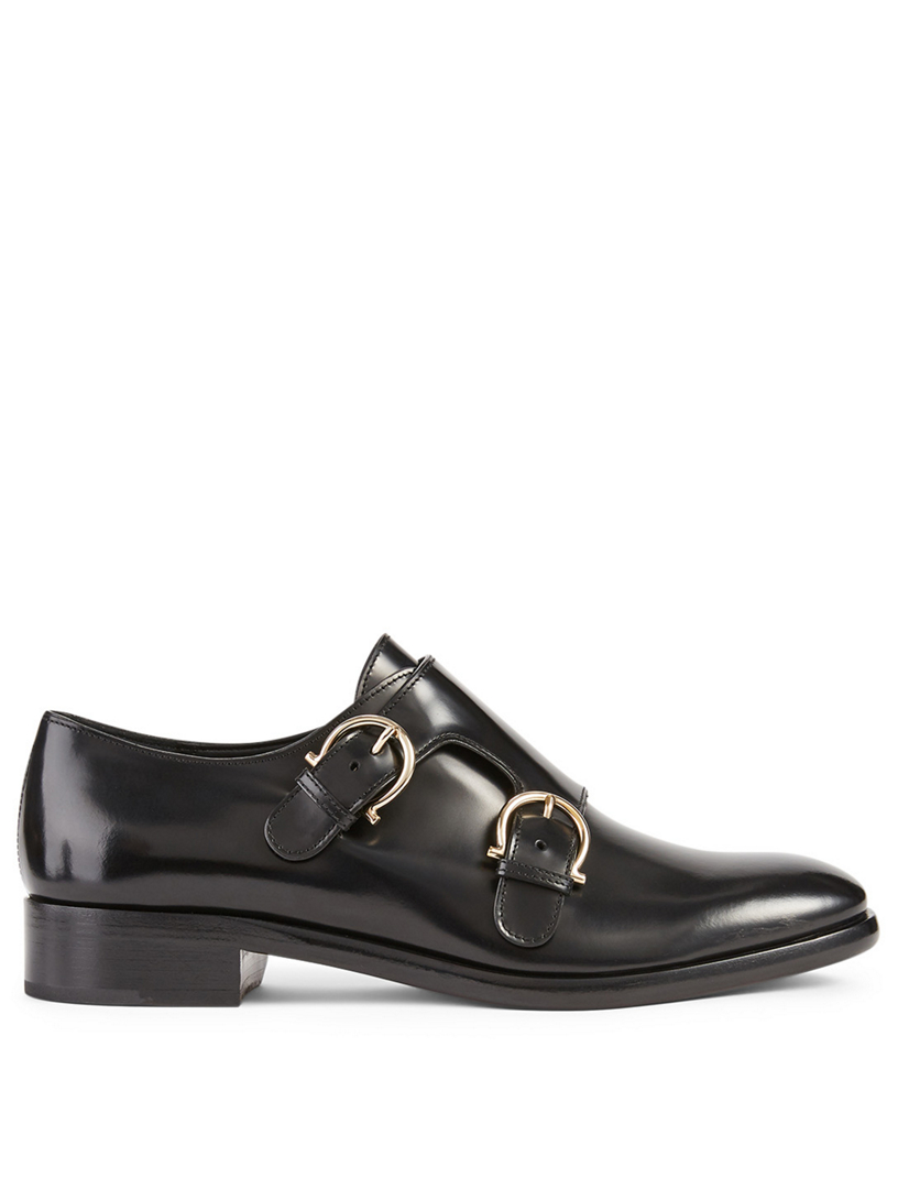 SALVATORE FERRAGAMO Claude Leather Double-Monk Strap Shoes | Holt ...