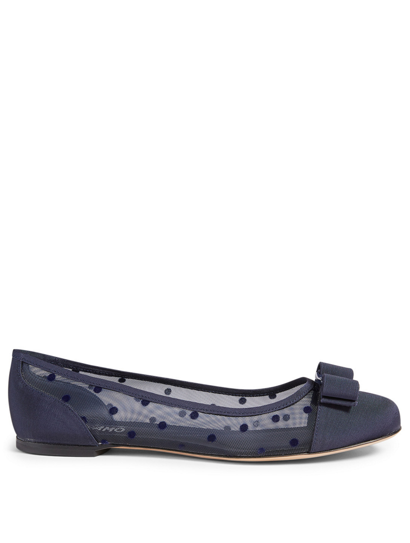 FERRAGAMO Varina Dots Pois Silk Tulle Ballet Flats | Holt Renfrew