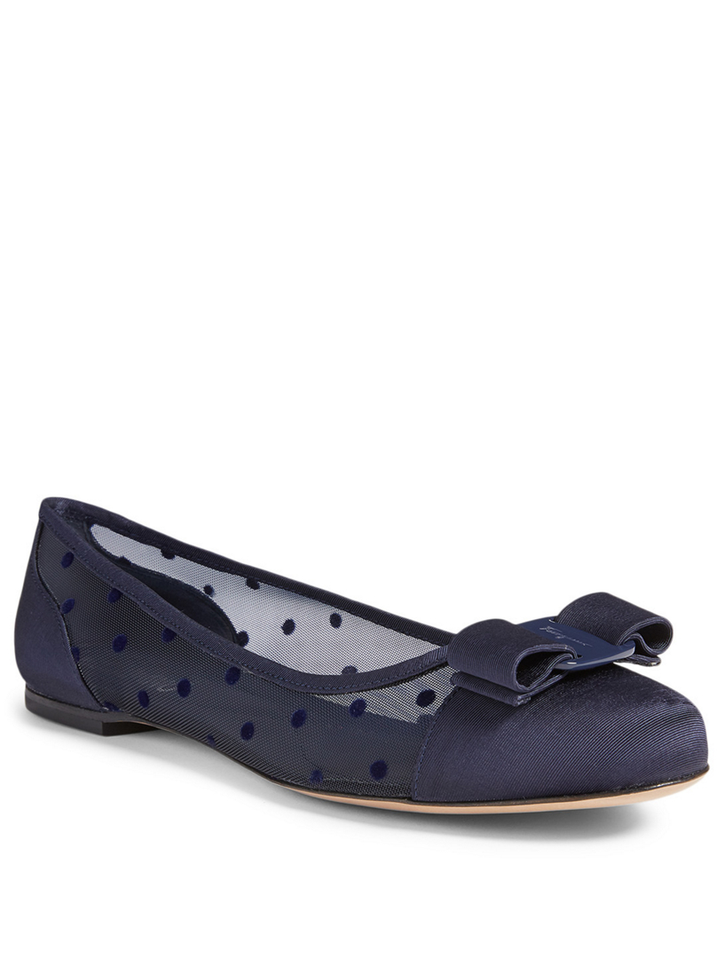 FERRAGAMO Varina Dots Pois Silk Tulle Ballet Flats | Holt Renfrew