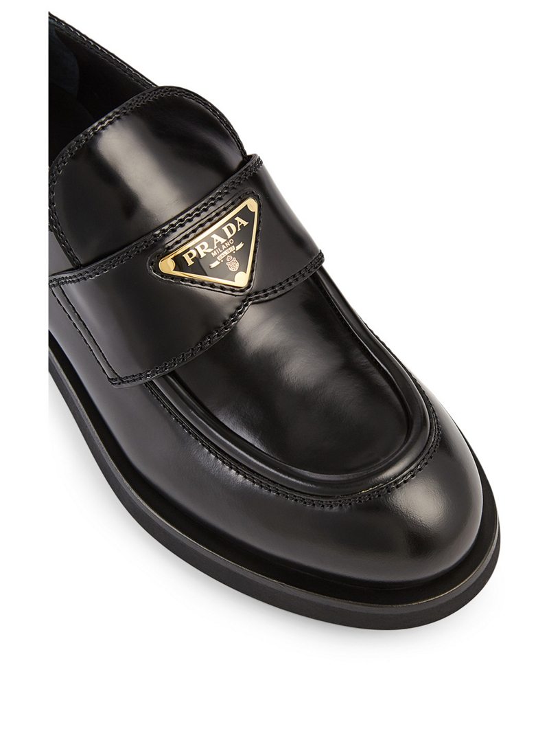 PRADA Leather Lug Heeled Loafers | Holt 