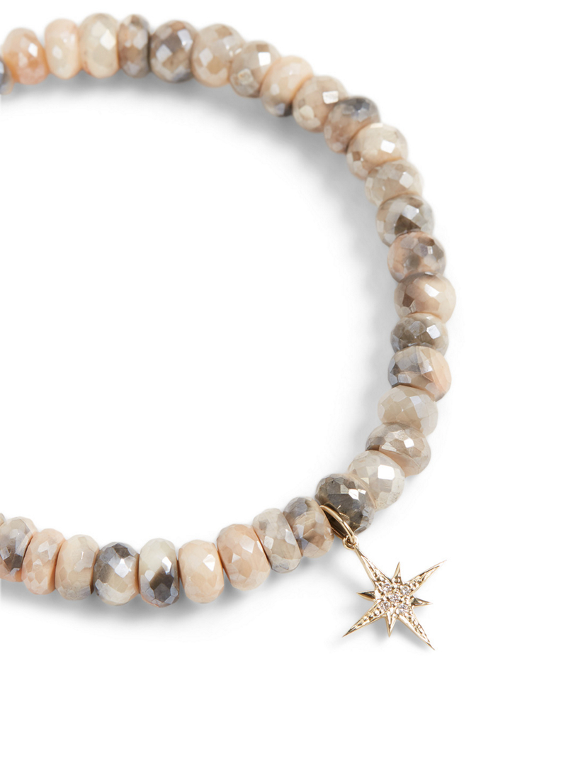 SYDNEY EVAN Beaded Bracelet With 14K Gold Small Diamond Starburst Charm